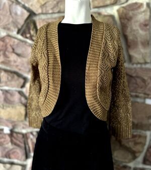 Vintage Cache‎ Cardigan Shrug Sweater Women's 8 Brown Metallic Knit Y2k Boho S/m